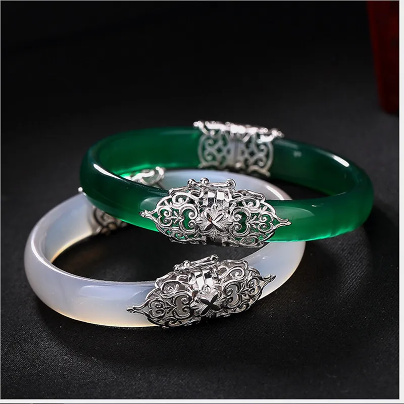 Браслет женский из серебра 925 пробы с драгоценными камнями|Гибкие и жесткие