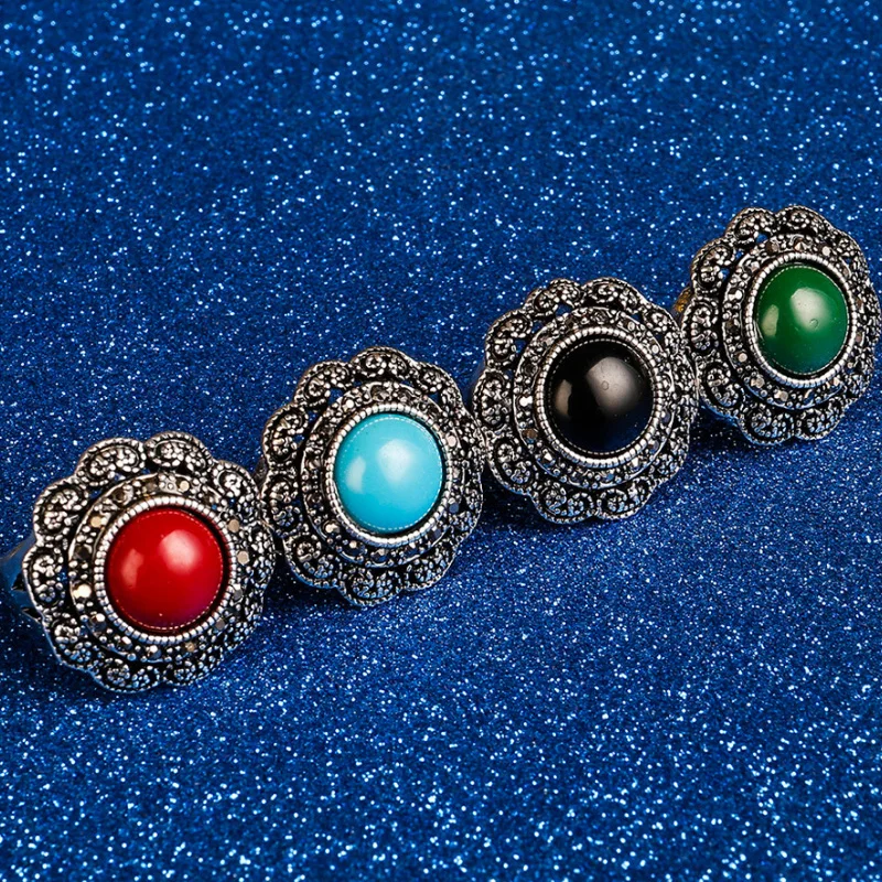 Модные кольца с цветами для женщин античный серебряный цвет массивное кольцо на