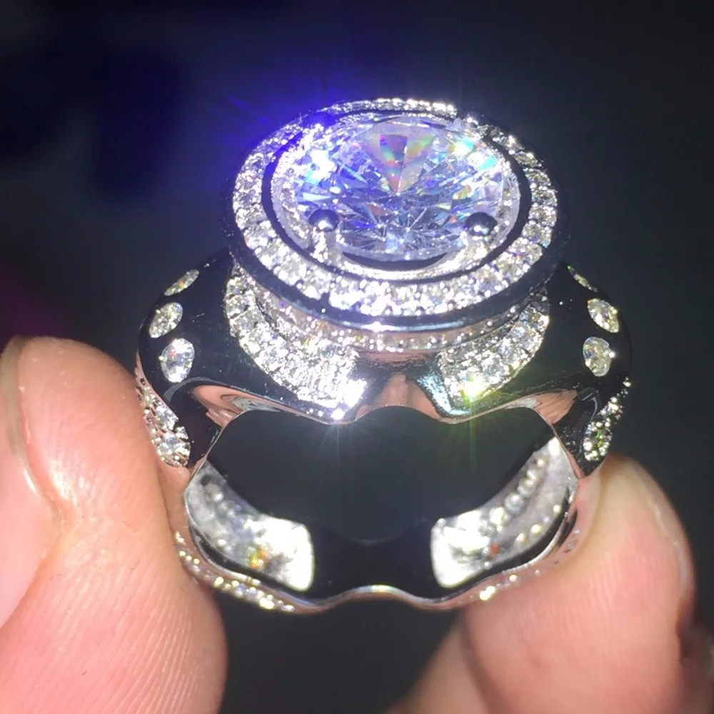 

Design Luxury 14KT White gold filled Cubic Zirconia Stone Ring for Men Cocktail Jewelry Wedding Band Ring Finger