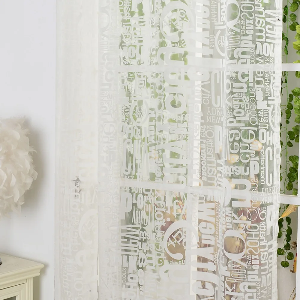 Занавеска для окна тюль Burnout вуаль ткань прозрачная с буквенным принтом