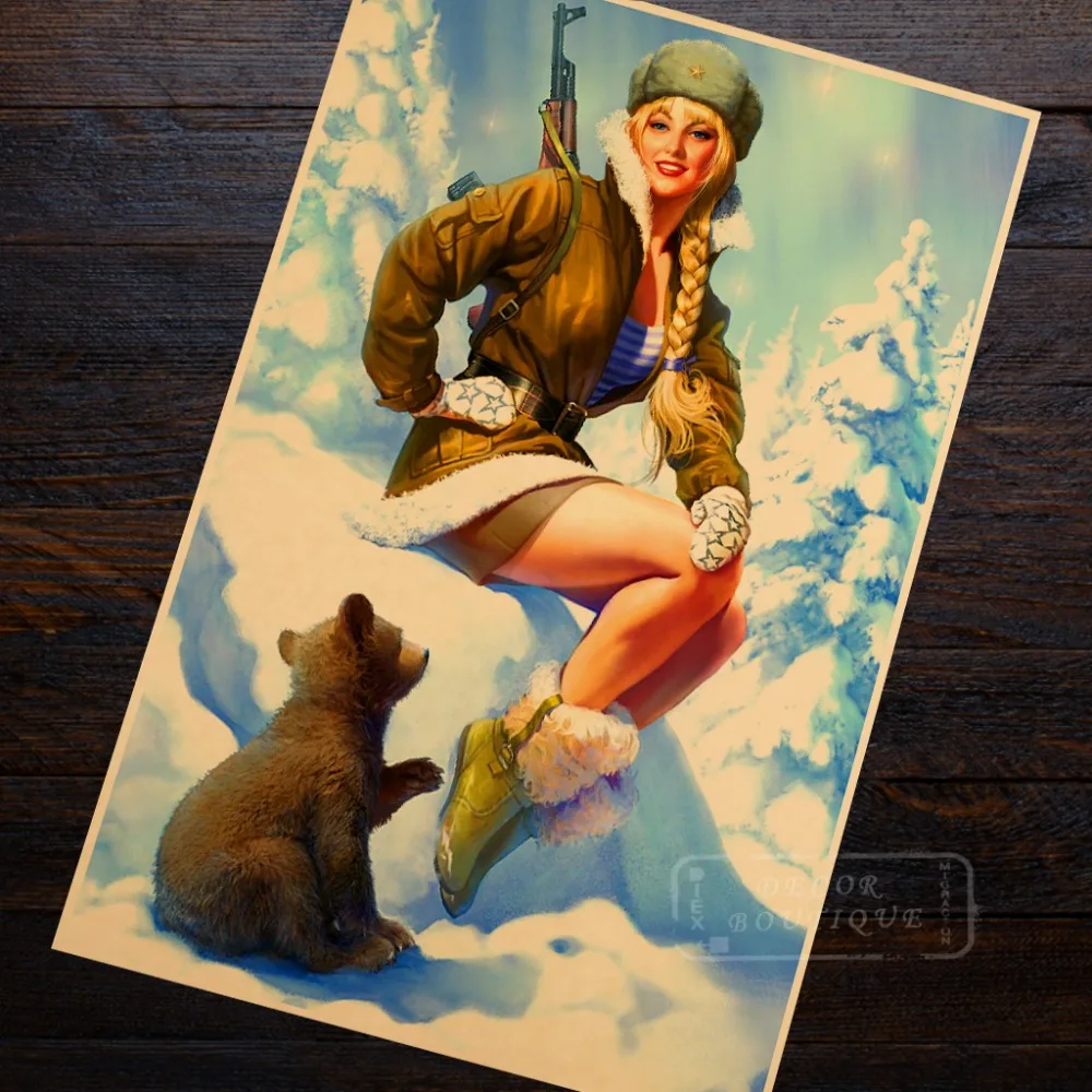 Советский Союз Женский на WW2 поп арт ретро ВИНТАЖНЫЙ ПЛАКАТ из крафт бумаги холст