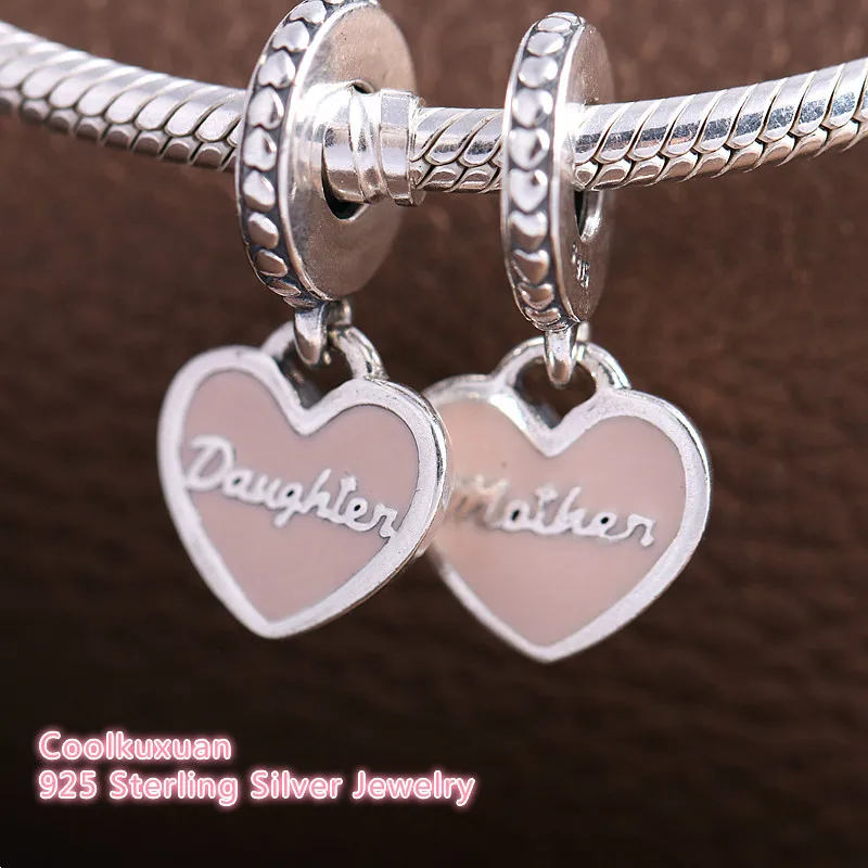 

Женская серебряная подвеска для матери и дочери, мягкая Розовая эмаль и прозрачный кубический циркон, Изящные Ювелирные изделия, подходят для браслетов Pandora Diy