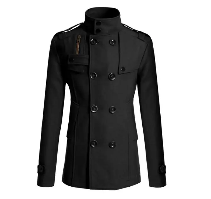 Laamei Для мужчин Slim Fit Длинные шерстяные ветровка Тренч Мужской сплошной Цвет