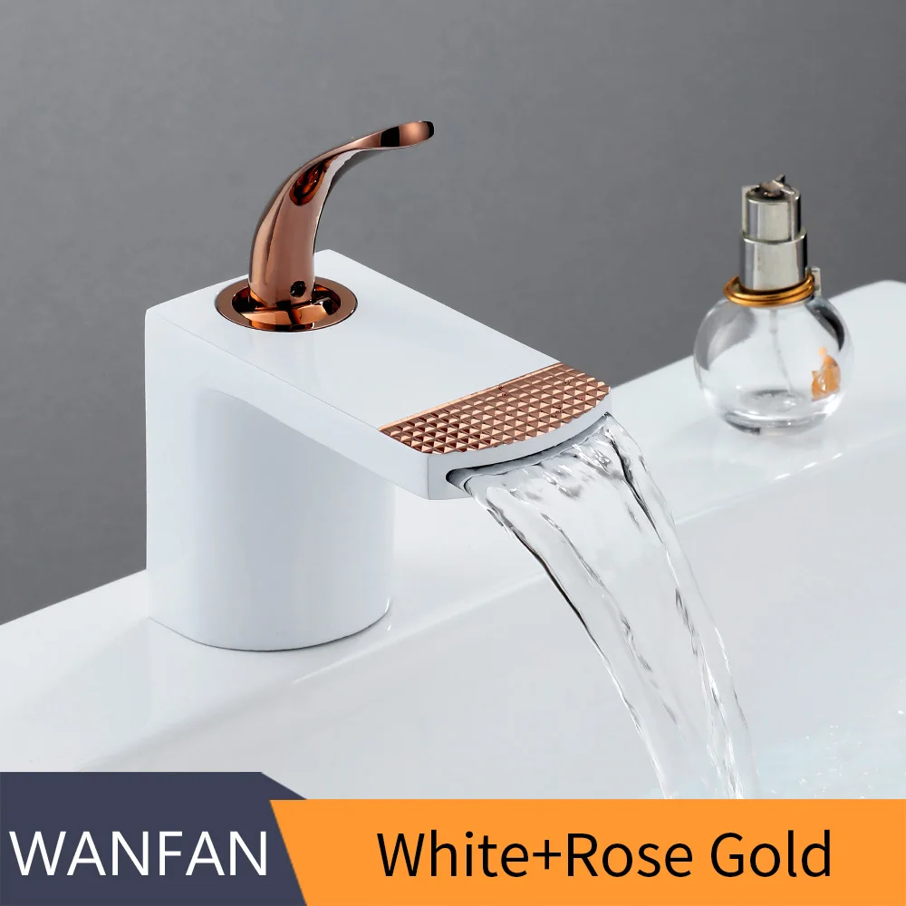White and Rose Gold Элегантные смесители для раковины, кран для ванной комнаты, кран для горячей и холодной воды, смеситель для раковины, хромированная отделка, латунный кран для раковины, кран для воды, золото, 855025 - Цвет: White and Rose Gold