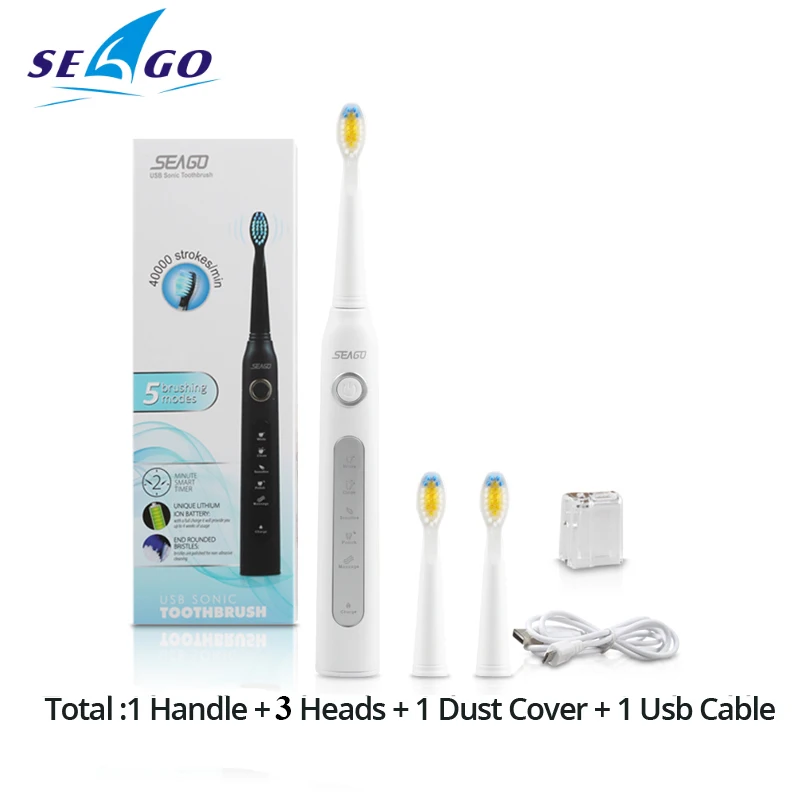 Звуковая электрическая зубная щетка для взрослых Seago 507 Smart USB перезаряжаемая отбеливание зубов Мягкая зубная щетка со щетиной гигиена полости рта здоровье