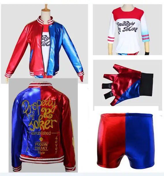 Costumes style 2 Отряд Самоубийц Харли Квинн косплей костюм футболка пальто куртка набор аксессуаров Серьги Воротник браслет пояс Golve - Цвет: Costumes style 2