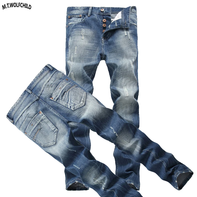 Fashion 2018 New Mens denim long pants casual distressed hole male Jeans Masculino Long Trousers mens straight blue jeans 28 42|Мужские