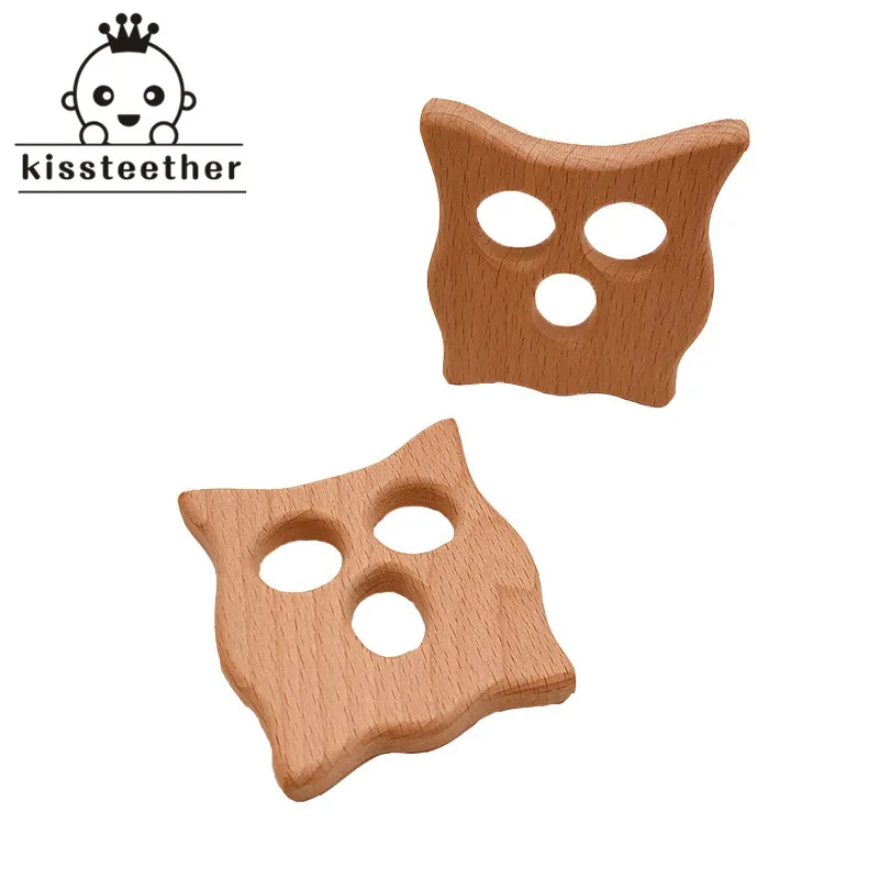 Baby Teether Wood Cat Shape Natrual Beech Wooden Owl Teething Toys Accessories Products Shower Gifts | Мать и ребенок