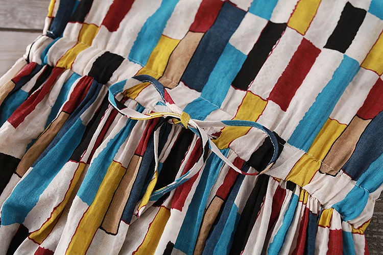 Летнее милое хлопковое и льняное платье в стиле ретро с принтом свободное