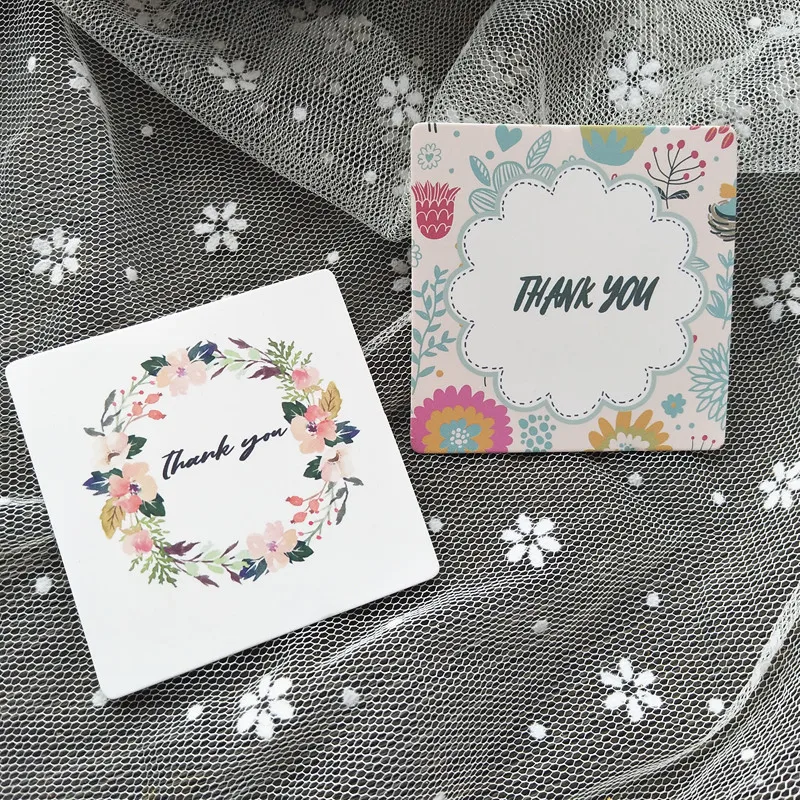 

100pcs/lot 2 styles greeting card "thank you" Small gift card Writable card 6x6cm decoration card