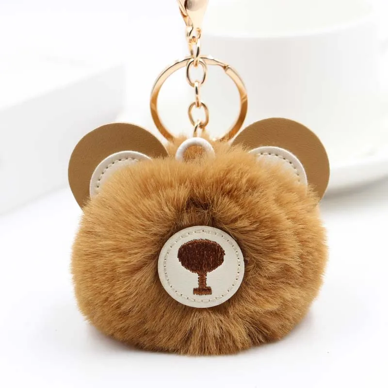 Cute Fur Ball Bear Keychain Pom Key Chain Handbag Purse Fluffy Ring Bag Car Holder Porte Clef Llaveros For Girls | Украшения и
