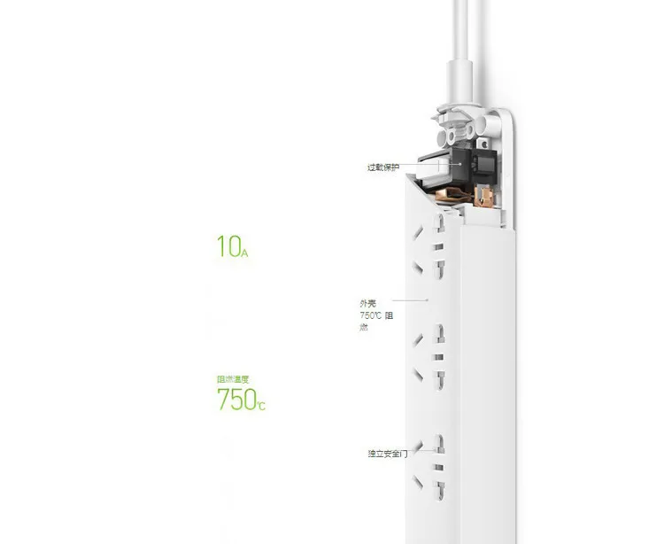 Xiaomi power Strip с 3 Usb удлинитель Разъем многофункциональная Быстрая зарядка силовая полоса 10a 250 v 2500 w