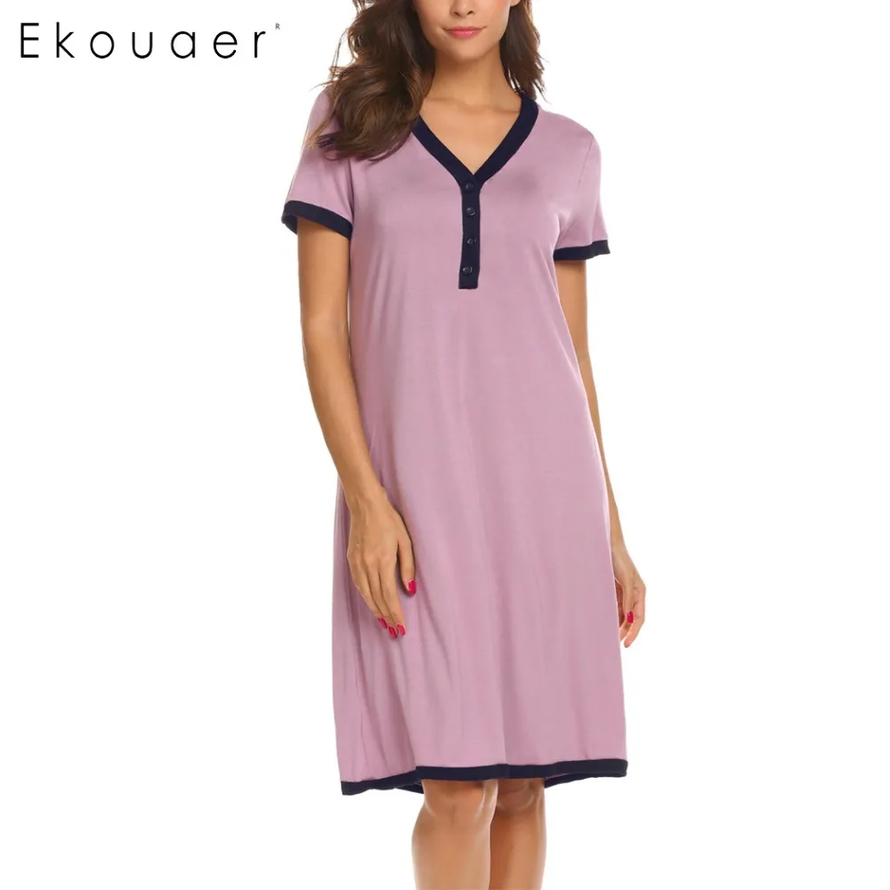 Ekouaer Ночное платье, ночная рубашка, ночная рубашка для беременных, кормящих грудью, домашнее платье с коротким рукавом, женская ночная рубашка с v-образным вырезом