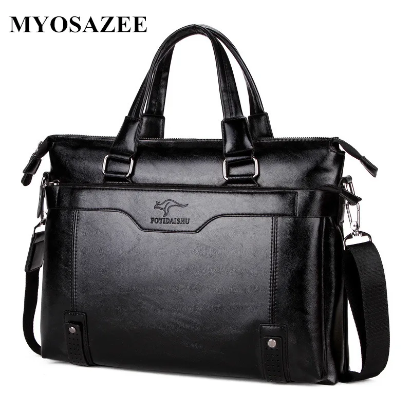 MYOSAZEE Fashion Brand Business Men Briefcase Bag Shoulder Male PU Leather Laptop Bag Simple Crossbody Bags Messenger Boys