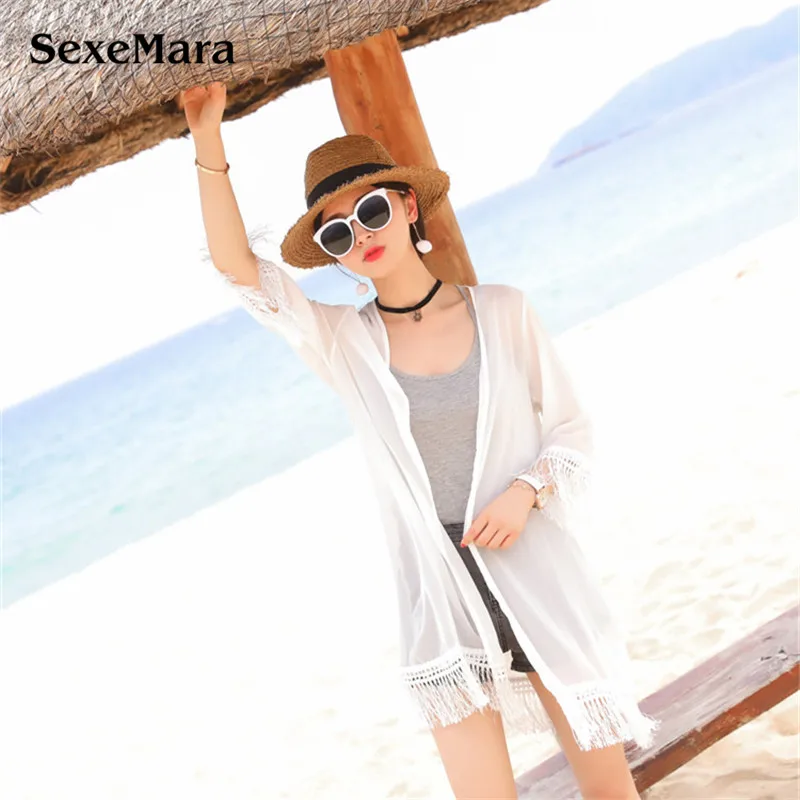 Sexemara 2017 летнее кимоно кардиган женщины свободные длинные блузки рубашки шифон