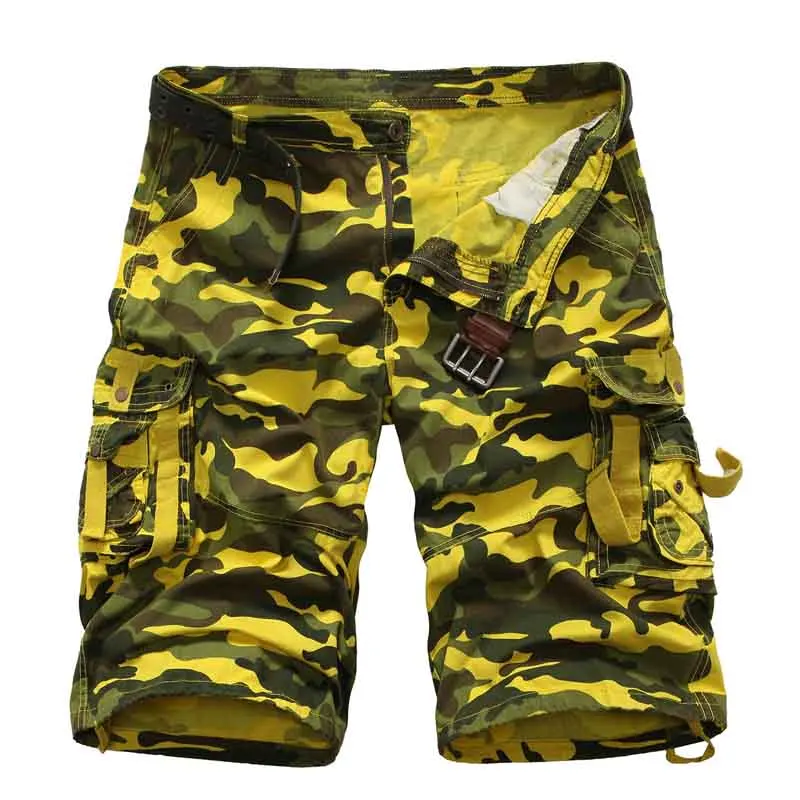Yellow Camo Камуфляжные шорты Карго, мужские повседневные свободные рабочие шорты, мужские камуфляжные летние хлопковые повседневные шорты, брендовая одежда, шорты Карго - Цвет: Yellow Camo