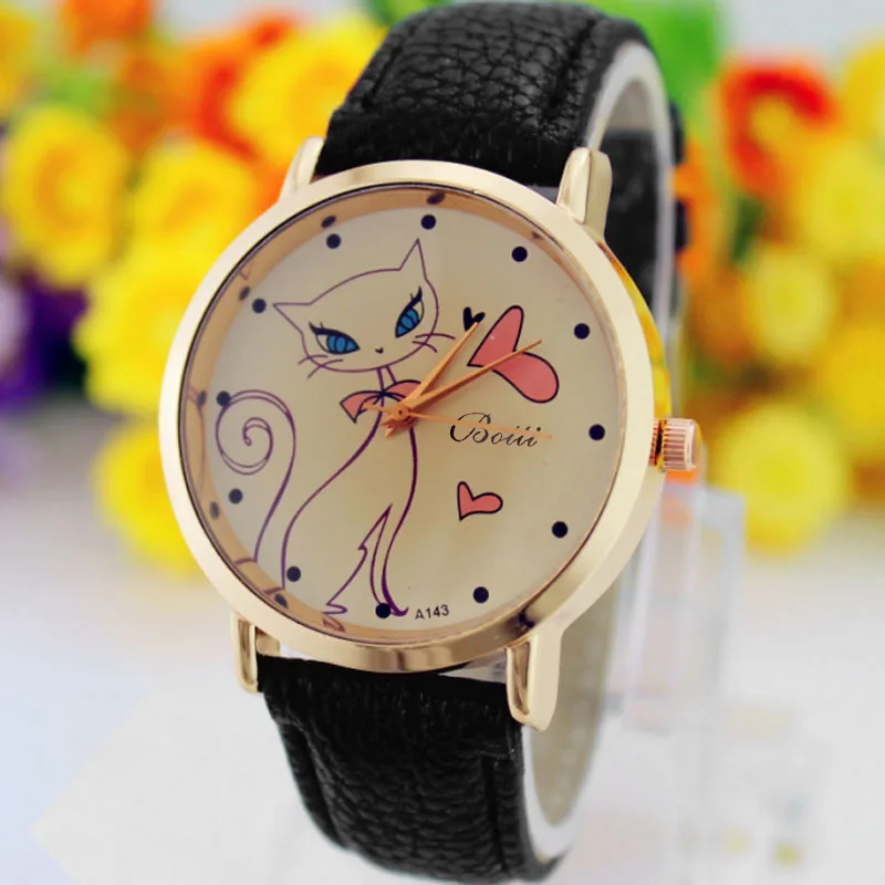 Женские кварцевые часы с цветком и котом повседневные для девушек Reloj Mujer