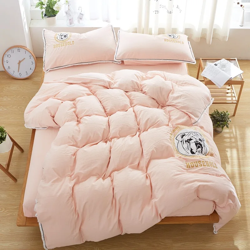 100% хлопок промывают Постельное бельё кисточкой Вышивка постельное белье Набор