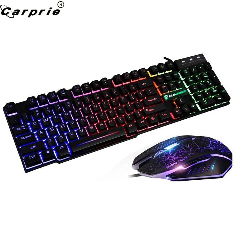 CARPRIE T6 Радужная тыловая Подсветка USB игровая клавиатура + 2400DPI 6 кнопок