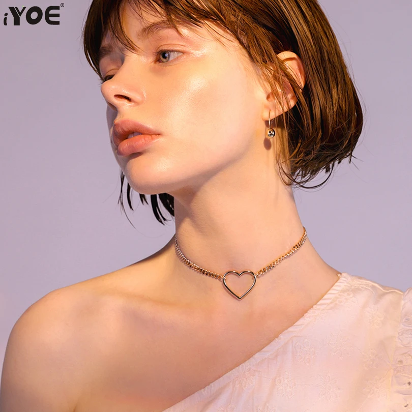 IYOE новые корейские модные простые ажурные золотистые ожерелья с фигуркой сердца