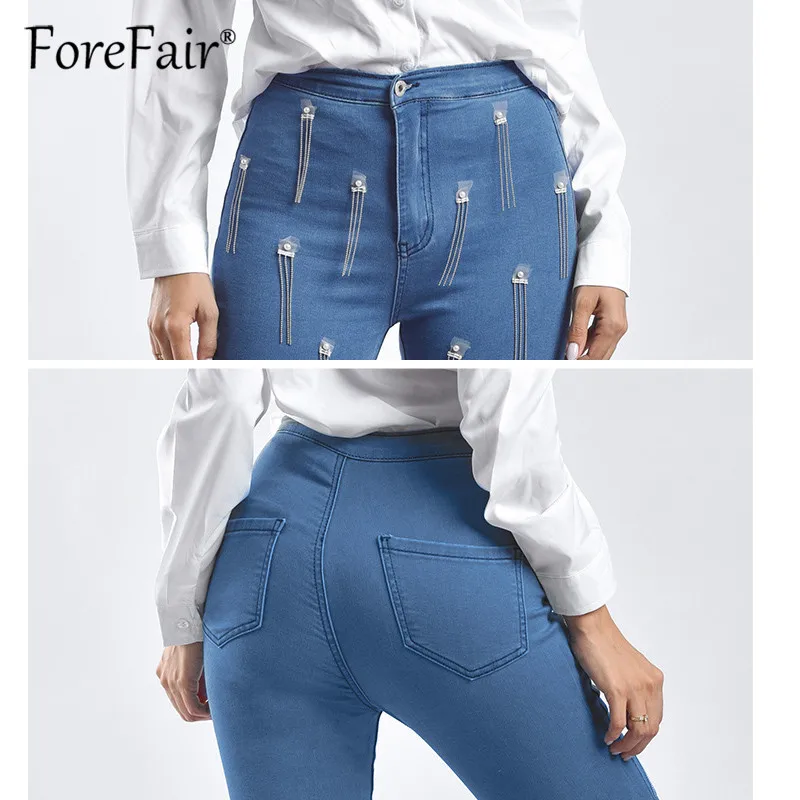 Forefair синие Стрейчевые облегающие джинсы женские джинсовые брюки карандаш с