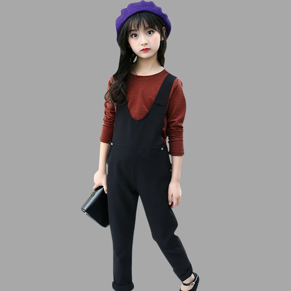 Children's Clothing For Girls Spring Clothes Children Striped Shirt+Jumpsuit 2Pcs Autumn Teen 8 10 12 Years | Детская одежда и