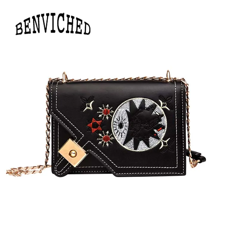 

BENVICHED 2022 fashion mini girl small satchel embroidery flower chain bag Inclined single shoulder bag small square bag c082