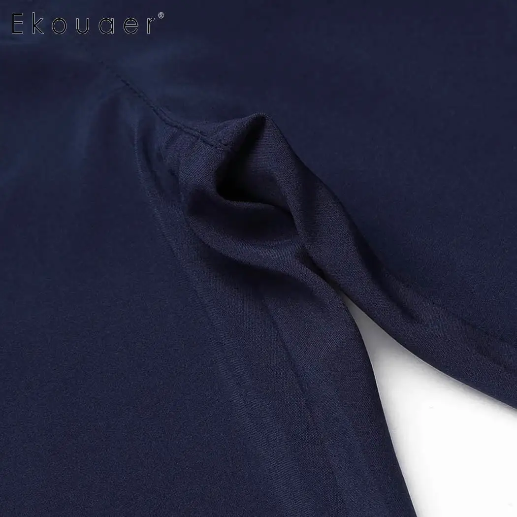 Ekouaer Женская Хлопчатобумажная Пижама с поясом многослойная длиной до икры пижамная ночная рубашка штаны для