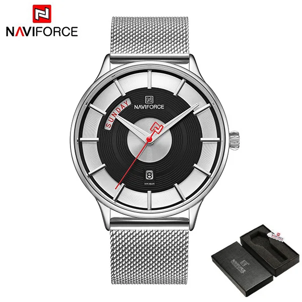 SilverBlackBox NAVIFORCE Новое поступление мужские часы лучший бренд класса люкс кварцевые часы мужские спортивные наручные часы из нержавеющей стали relogio masculino - Цвет: SilverBlackBox