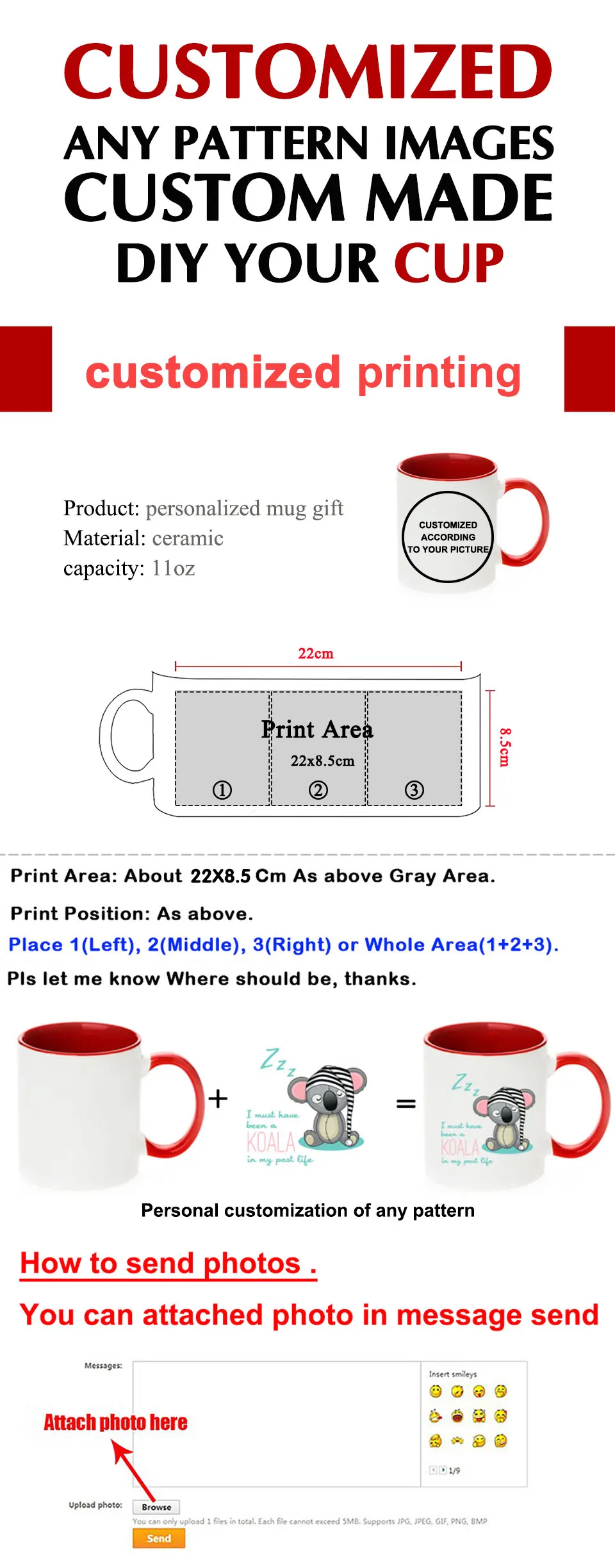 LIQU Personalized DIY photo coffee mug Multi color handle Milk Tea Cups with Custom Picture LOGO Text printing