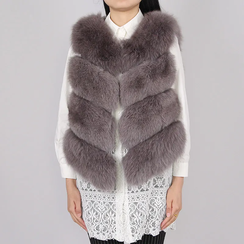 dark gray QIUCHEN PJ8005 Новое поступление, горячая Распродажа, жилет из натурального Лисьего меха для женщин и девочек - Цвет: dark gray