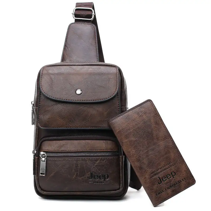 686-8888 Brown Мужская заплечная сумка для iPad 9.7" jeep buluo, оранжевая брендовая однолямочная сумка, кожаная слинг-сумка, сумка большого размера на плечевом ремне, все сезоны - Цвет: 686-8888 Brown