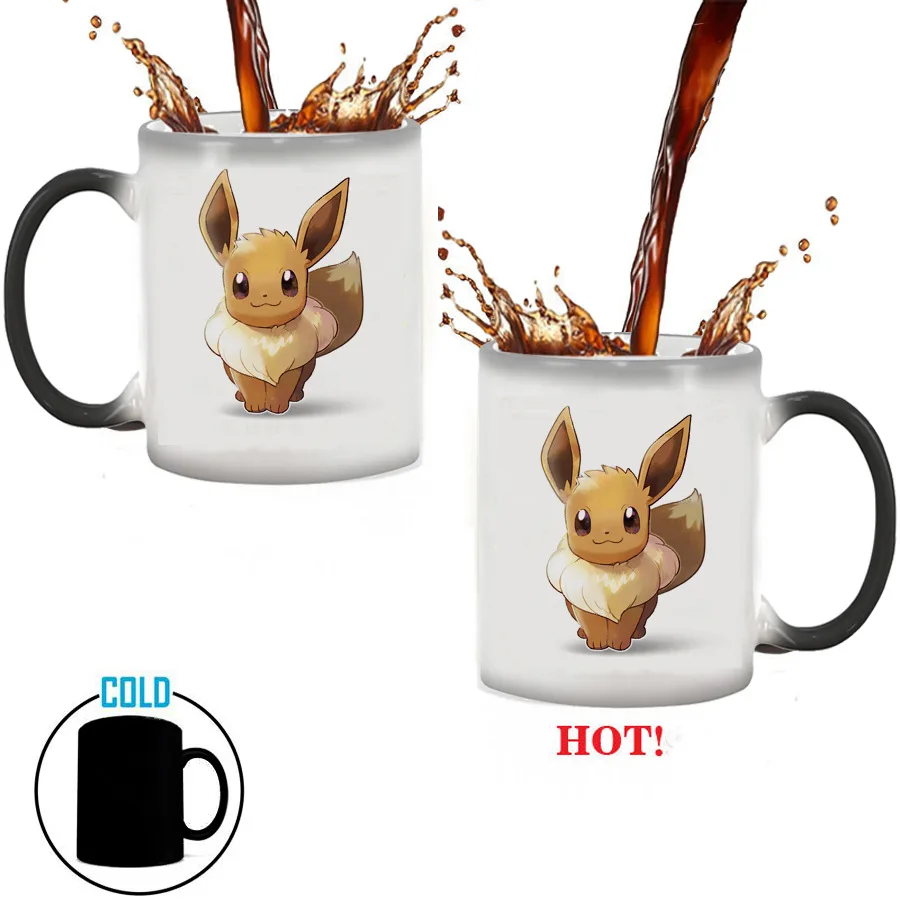 Милая фигурка Eevee керамическая кофейная чашка 350 мл мультфильм Покемон меняющая цвет кружка Тепло раскрывает волшебное молоко чайная чашка - Цвет: 1