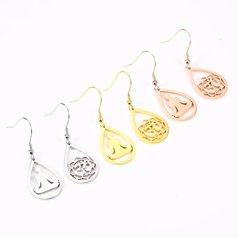 RIR Minimalism Indian OM Yoga Irregular Drop Earrings Stainless Steel Meditation Lotus Elegant Ladies Jewellery | Украшения и