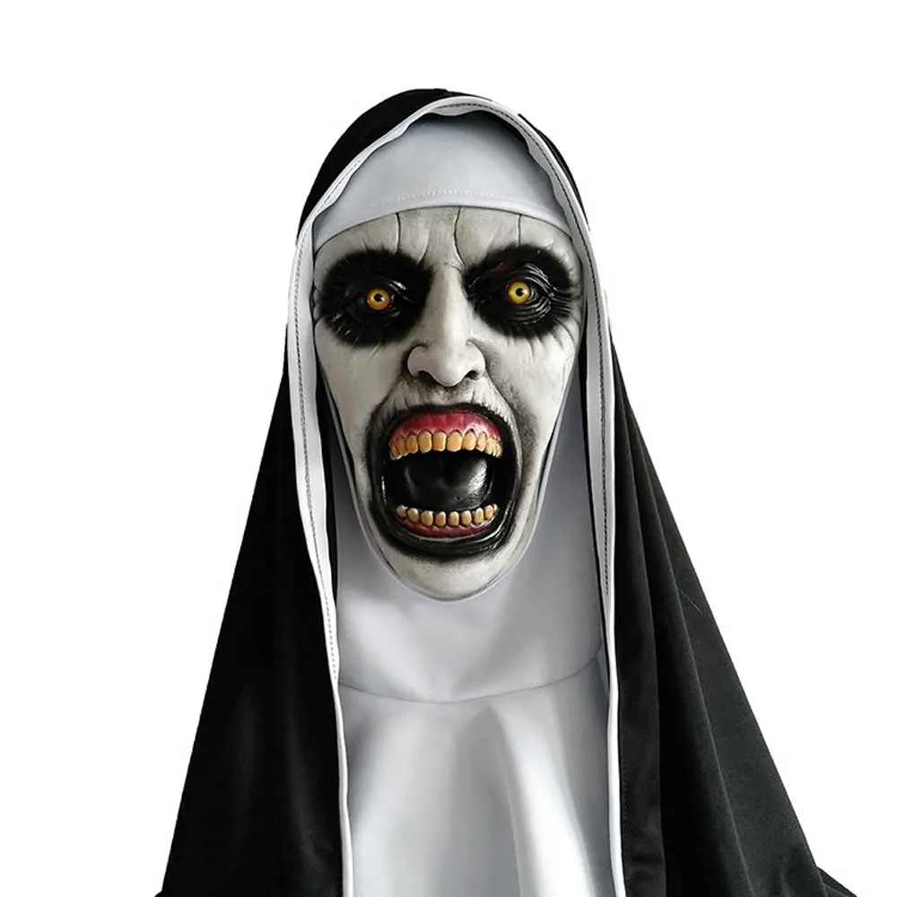 VEVEFHUANG монахиня ужасная маска Косплэй Valak страшные латексные маски с платок полный шлем Хэллоуин вечерние реквизит Drop - Цвет: Open mouth