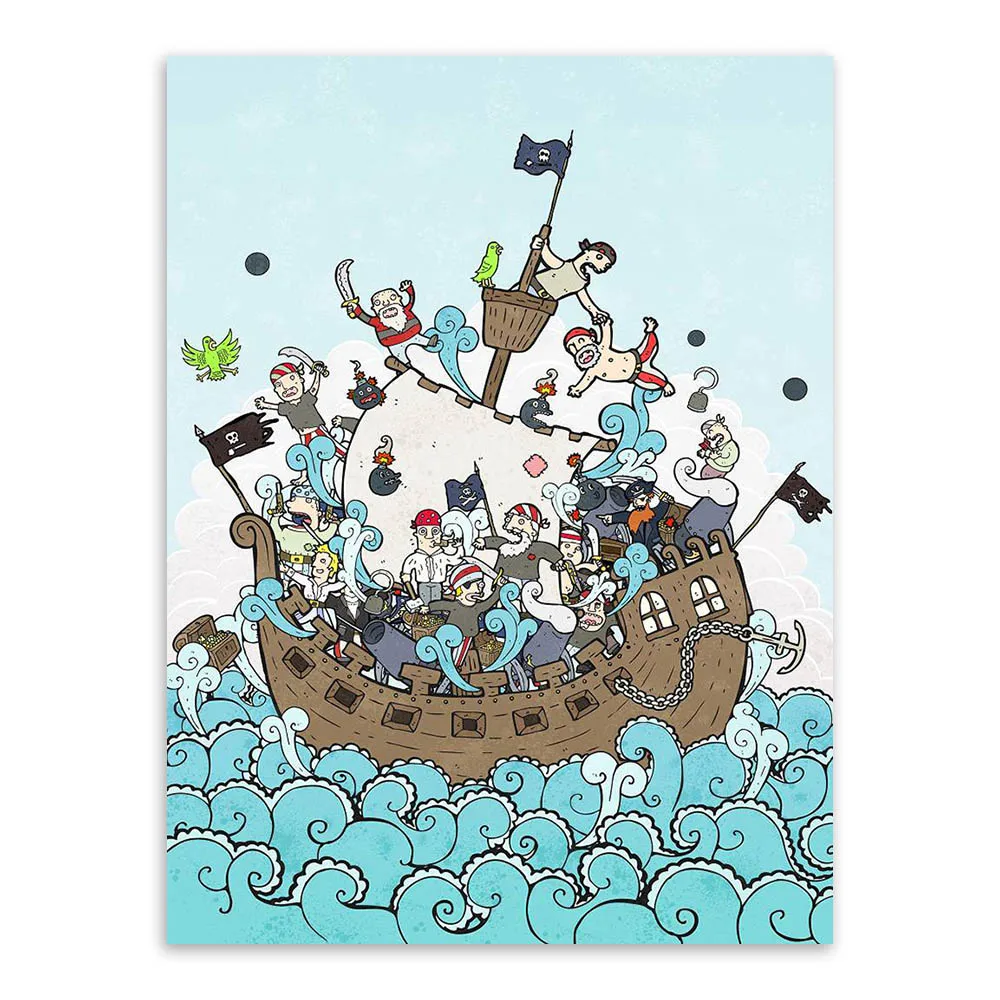 Modern Sea Pirate Ship Gift For Birthday A4 Art Print Poster Cartoon Wall Picture Canvas Painting No Framed Kids Room Home Decor | Дом и сад