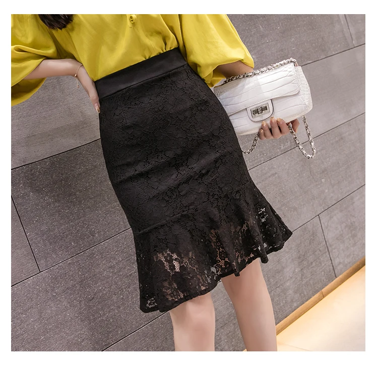 TingYiLi кружевная юбка русалки, Корейская элегантная облегающая юбка-карандаш, черная бежевая красная юбка до колена, женские юбки