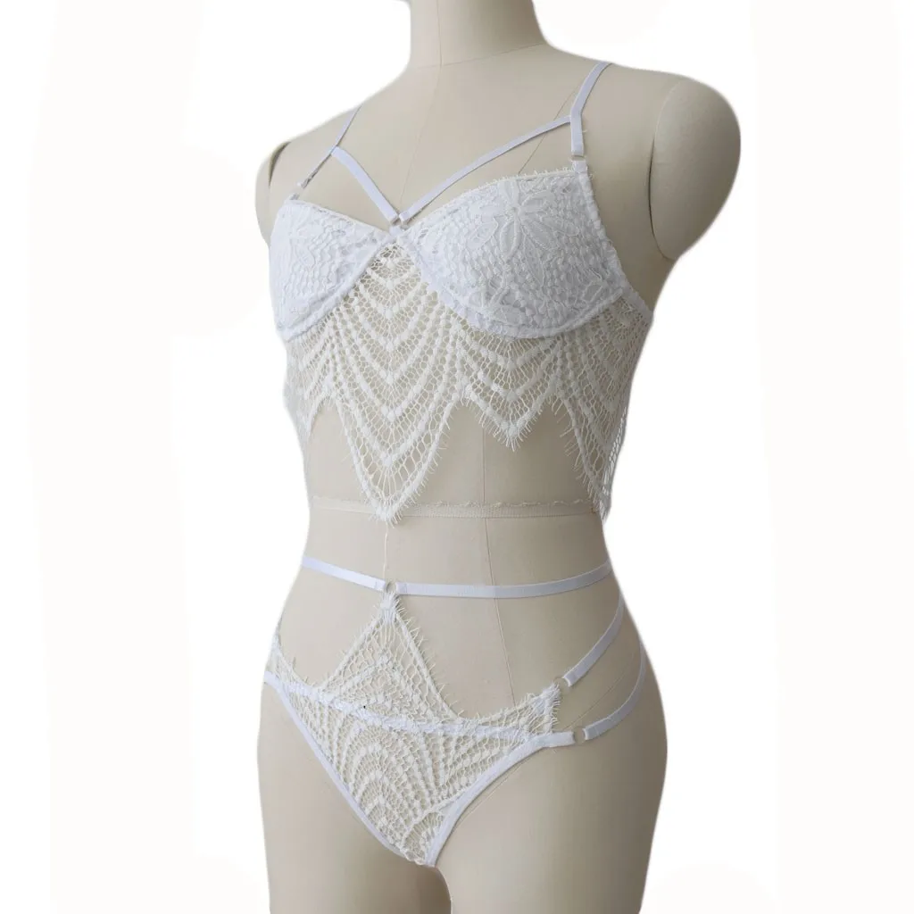 Сексуальное женское нижнее белье бюстгальтер без косточек стринги белый