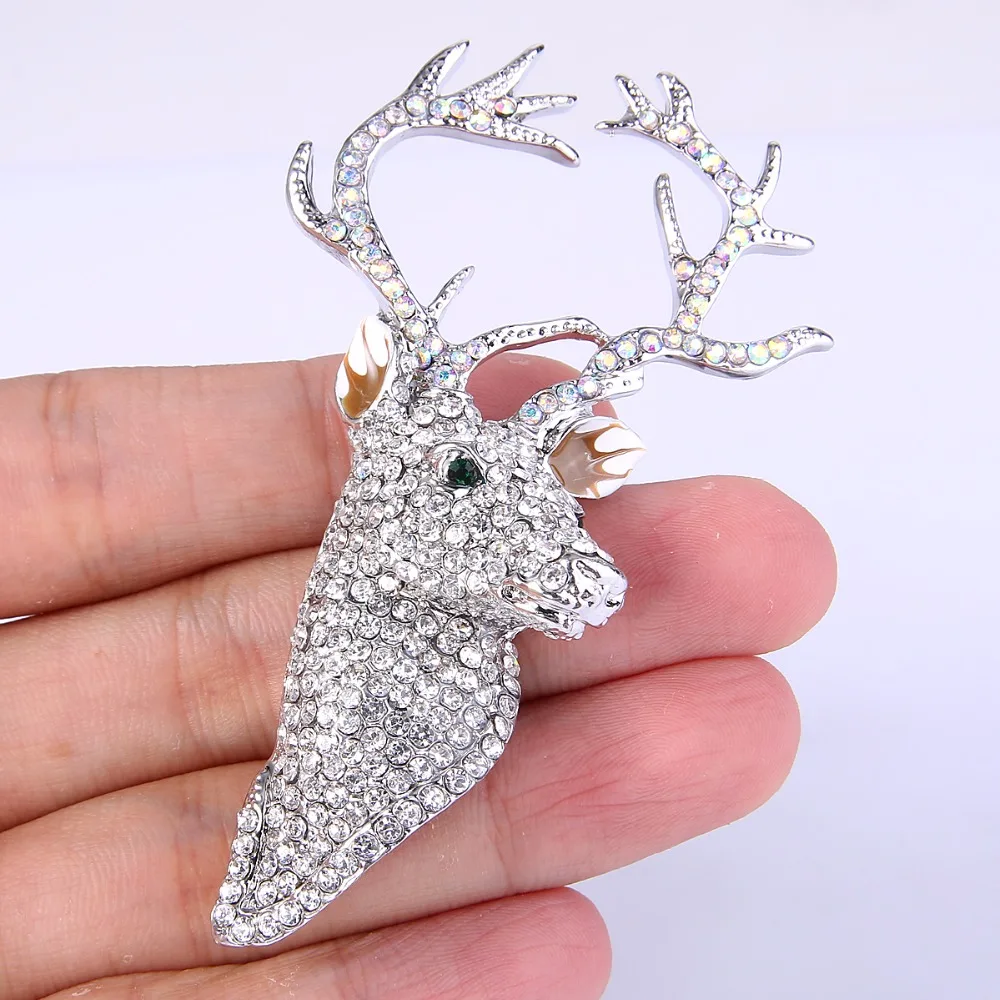 Tuliper Deer Head Brooches Animal Brooch Pin Austrian Crystal Rhinestone For Women Girls Christmas Jewelry Gift | Украшения и
