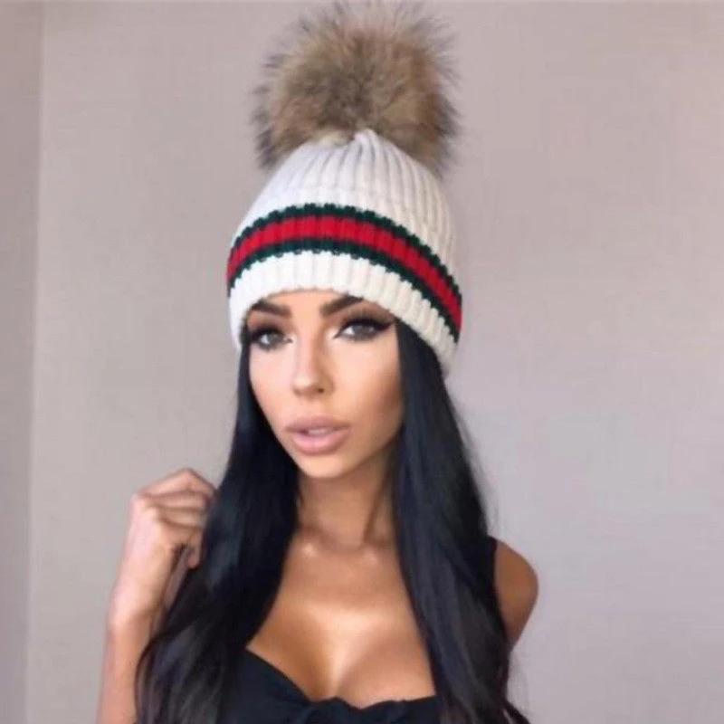 Новая женская зимняя теплая вязаная шапка с двойным мехом помпоном| |