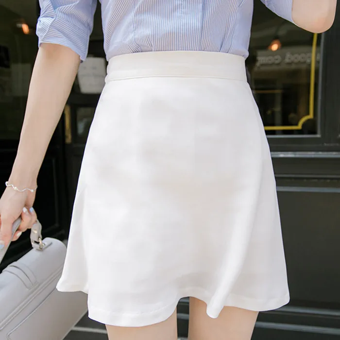 

2021 Summer Womens Skirt A-line Elastic Waist White Female Solid OL Vestido Women Clothes RWS185013