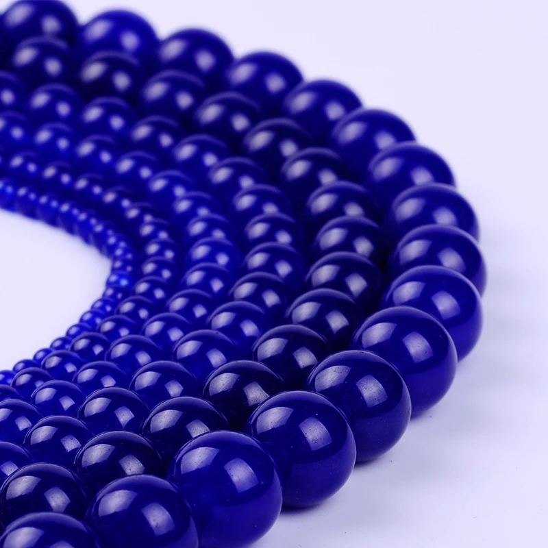 Оптовая продажа круглые темно-синие Бусины Из Натурального халцедона 4 6 8 10 12 мм AAA