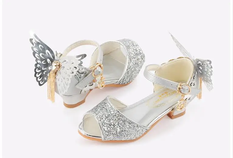 Сандалии для девочек обувь принцессы детская на высоком каблуке танкетке с