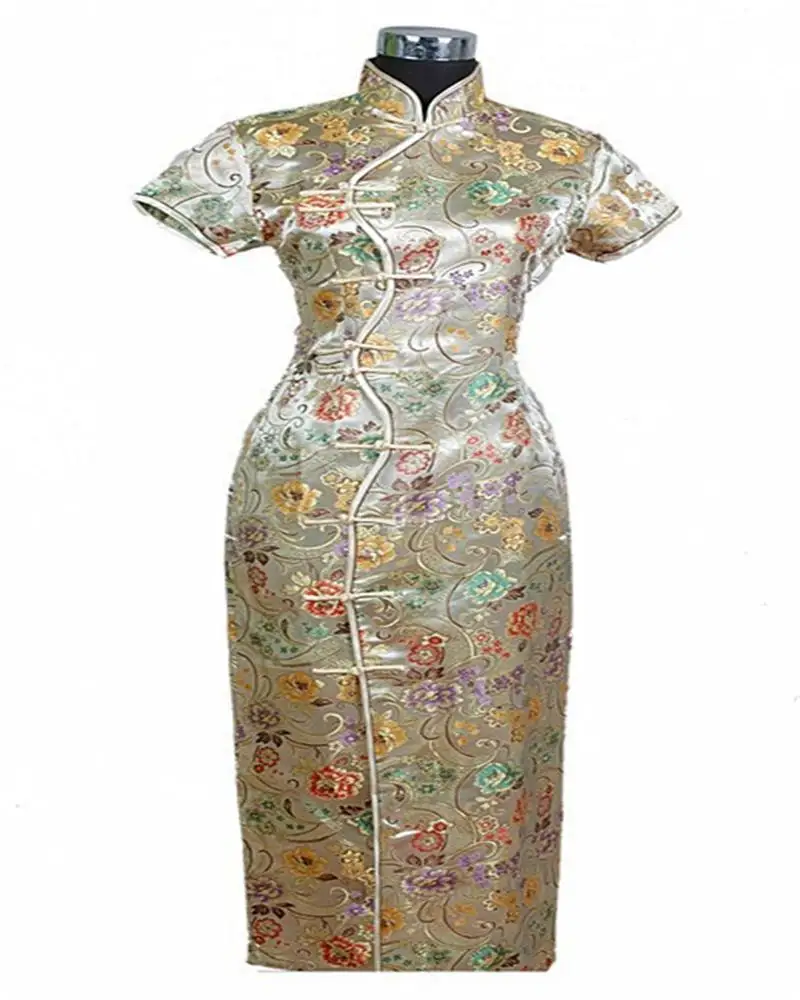 

Fashion Red Chinese Women's Satin Cheong-sam Long Qipao Dress Flower S M L XL XXL XXXL C0001