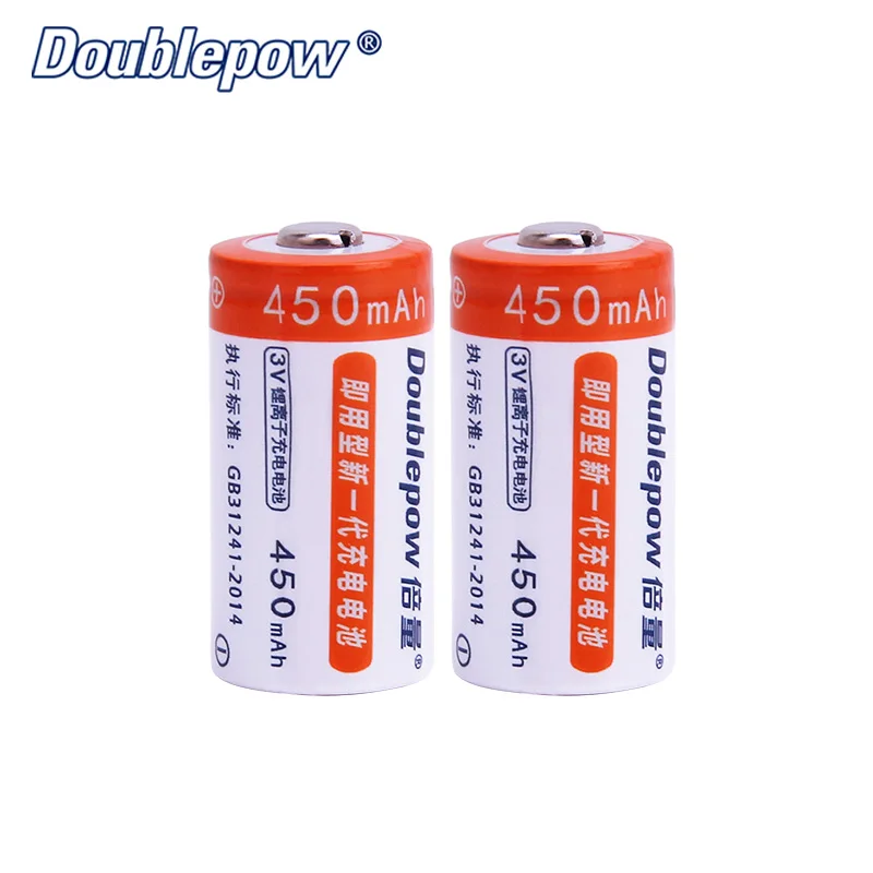 2 шт./лот Doublepow DP CR123A 450mAh 3V LiFePo4 Аккумуляторная батарея для бликов фонарик в