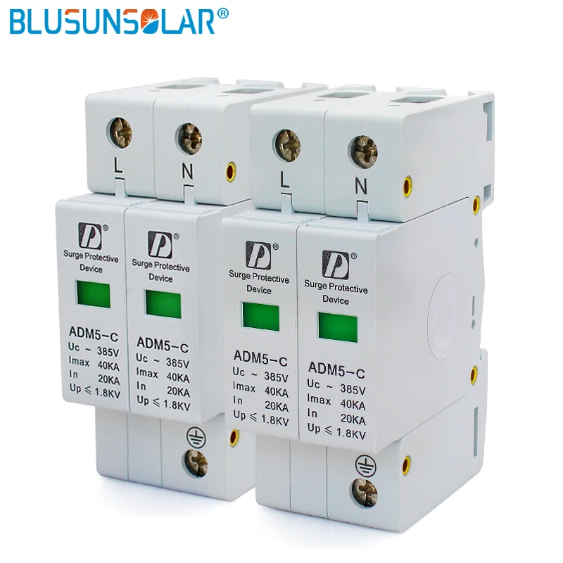 Высокое качество 20 40kA 2P + N 110V 220V 380V AC din рейка SPD низкая защита от скачков