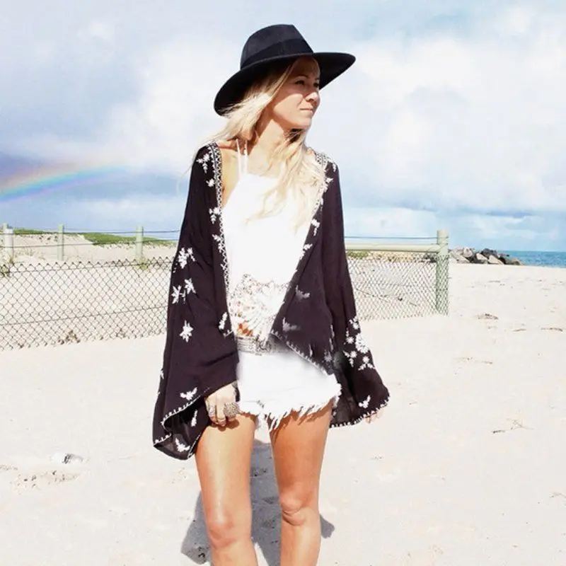 Женское кимоно с золотыми руками свободный винтажный шифоновый кардиган-кимоно