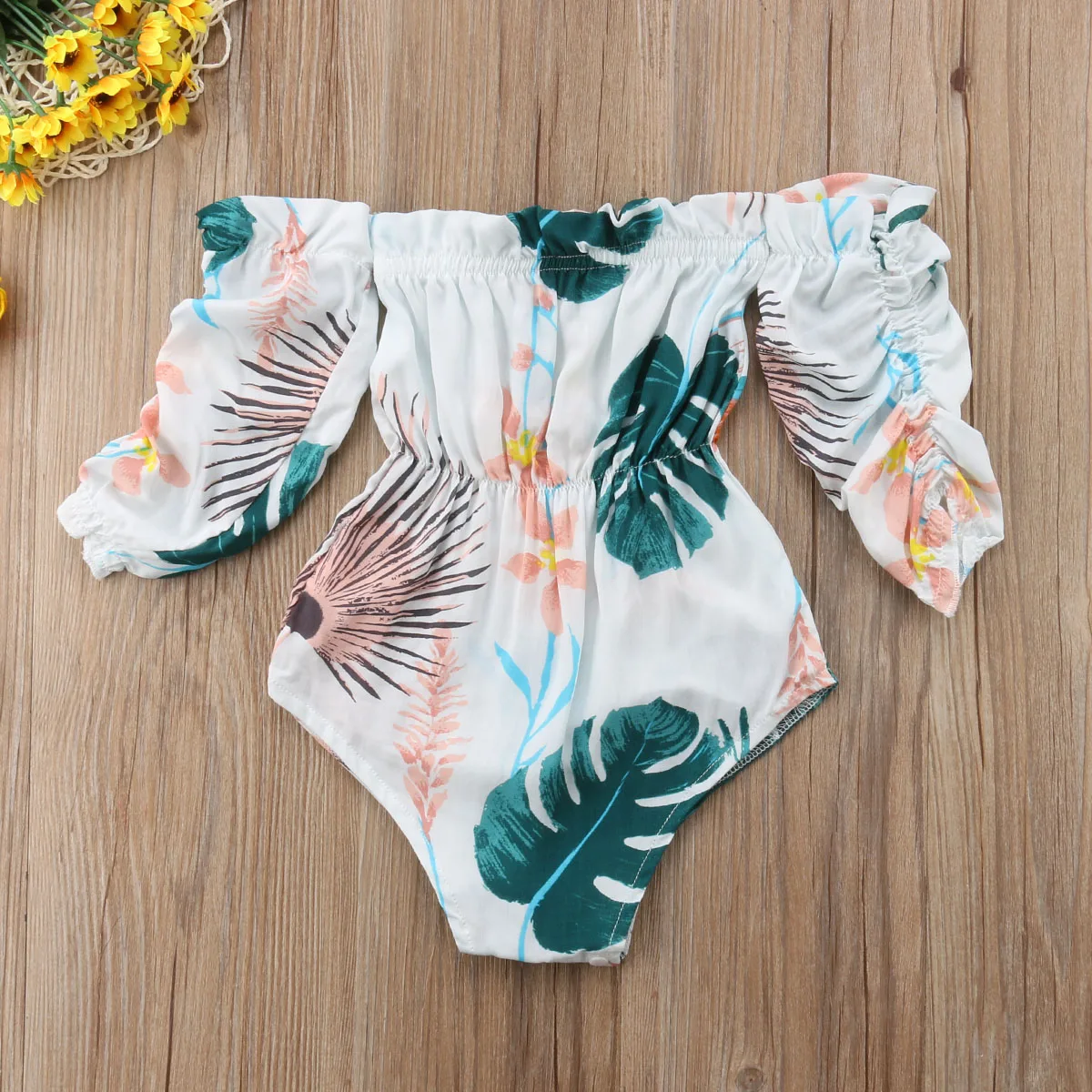 

Newborn Baby Girls Clothing Long Sleeve Floral Bodysuits Off Shoulder Cute Jumpsuit Sunsuit Summer Clothes Baby Girl 0-24M