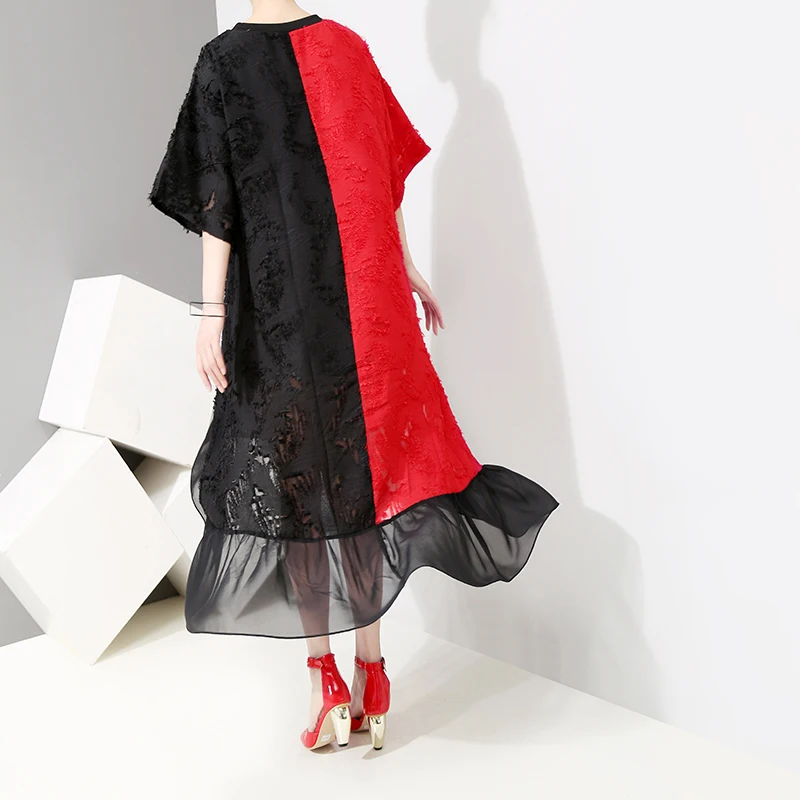 Новинка 2019 хит цвет дизайн женское летнее длинное платье красный и черный