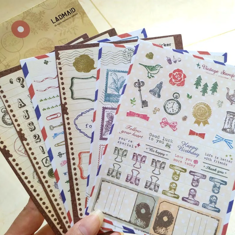 6 шт. винтажный стикер с печатью карманный альбом декорированный подарочной